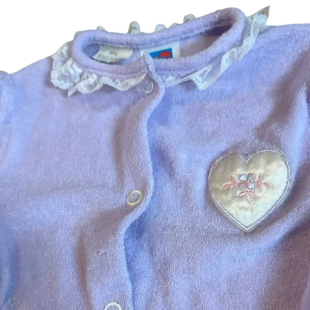 Vintage Baby Carters Baby Girl 6-9M‎ Lavender Footed Terry Sleeper Lace Trim EUC
